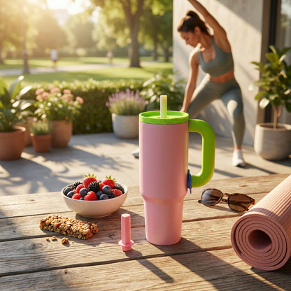 1.2Lt Flask with Straw Green & Pink