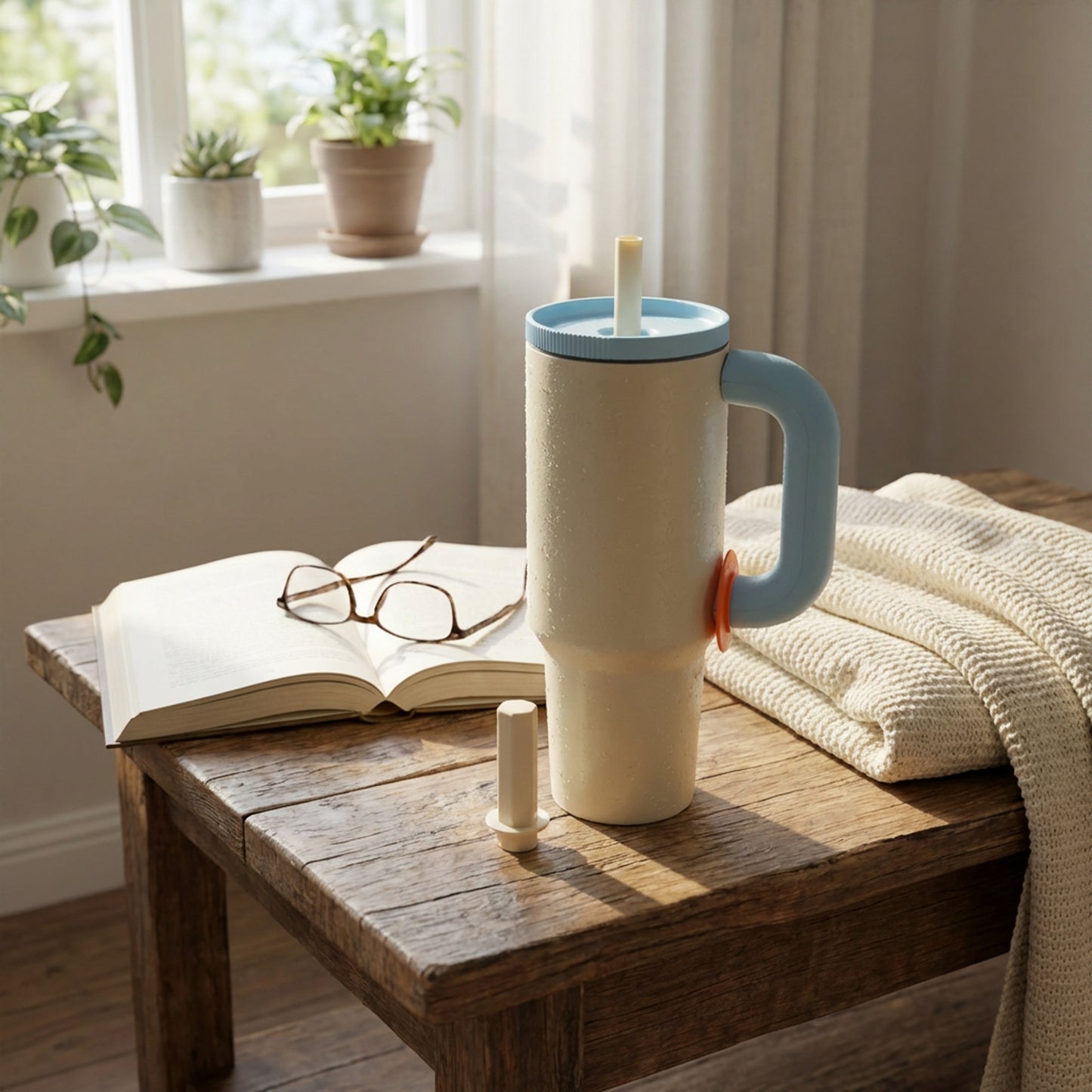 1.2Lt Flask with Straw Blue & Cream