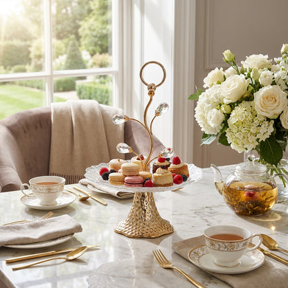 Glass Dessert Server with Metal Base Gold