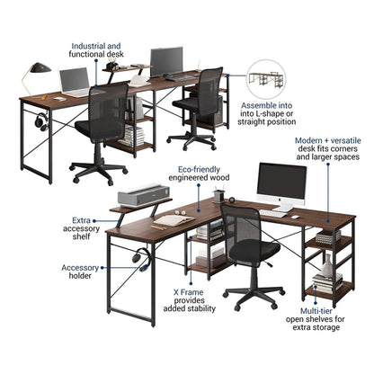 Exotic Designs Corner Computer Table Walnut & Black