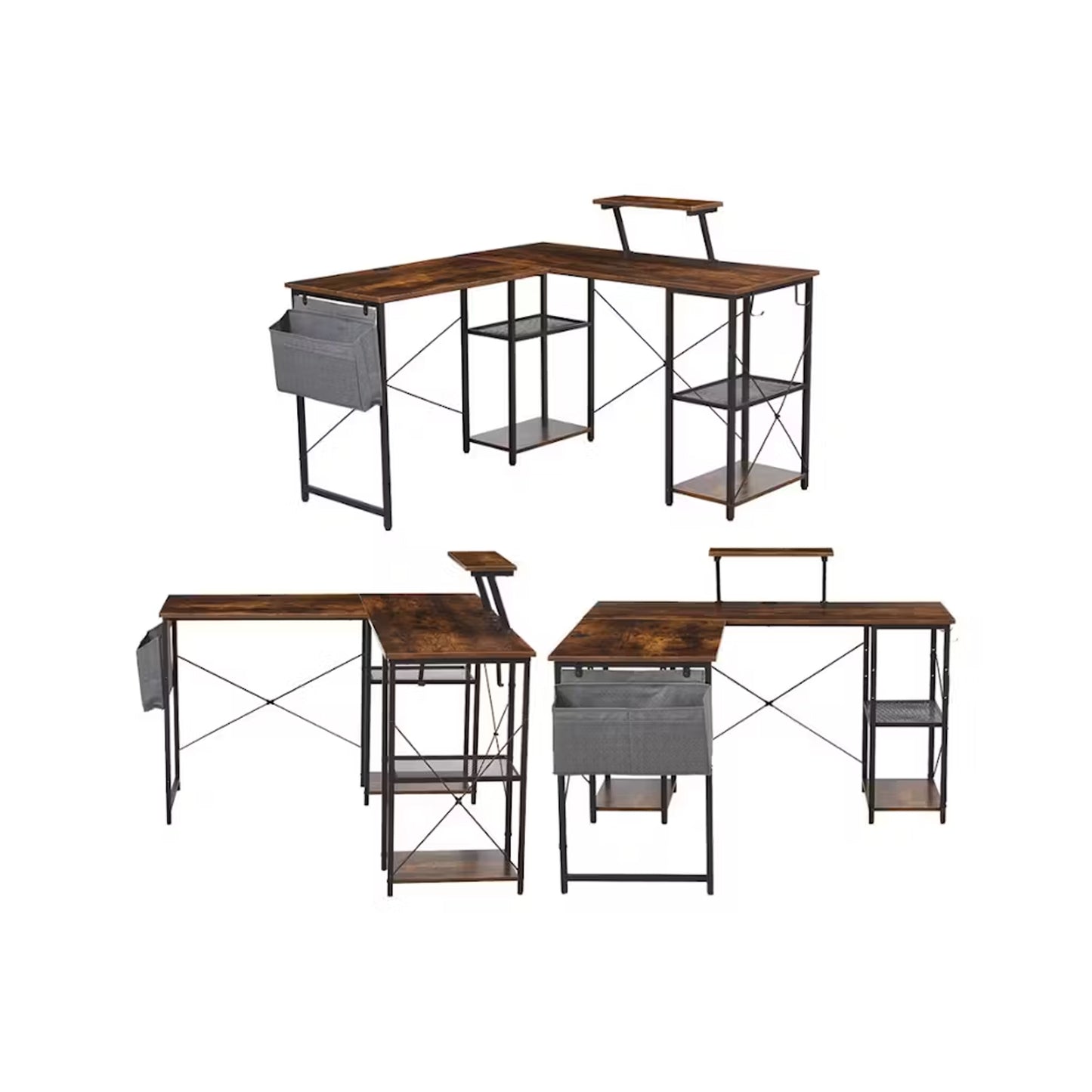 Exotic Designs Corner Computer Table Walnut & Black