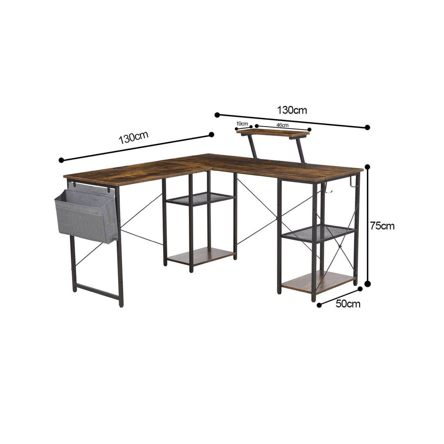 Exotic Designs Corner Computer Table Walnut & Black