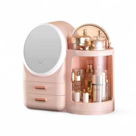 Antalya Cosmetics Storage Organizer with LED Lighted Mirror Pink