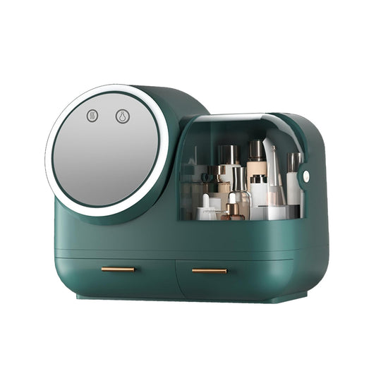 Antalya Cosmetics Storage Organizer Large with LED Lighted Mirror Green