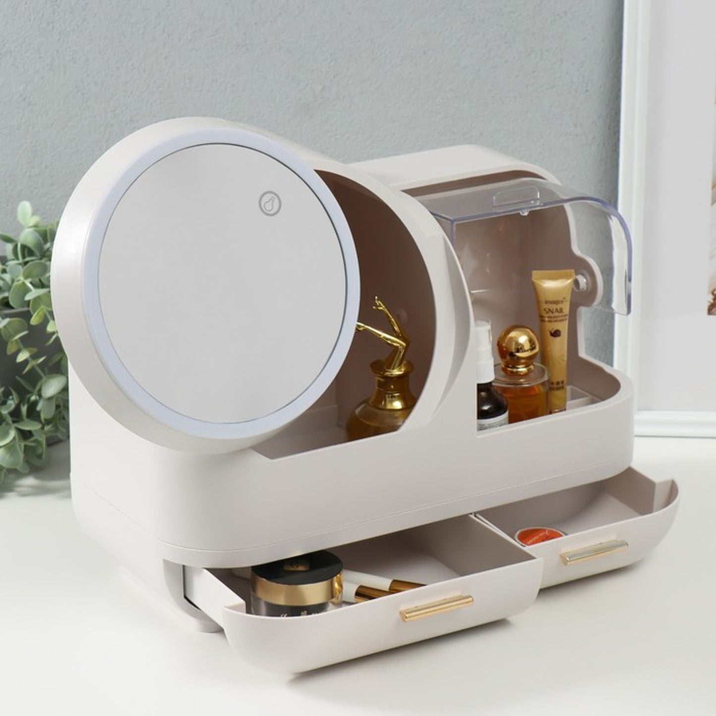 Antalya Cosmetics Storage Organizer Large with LED Lighted Mirror White