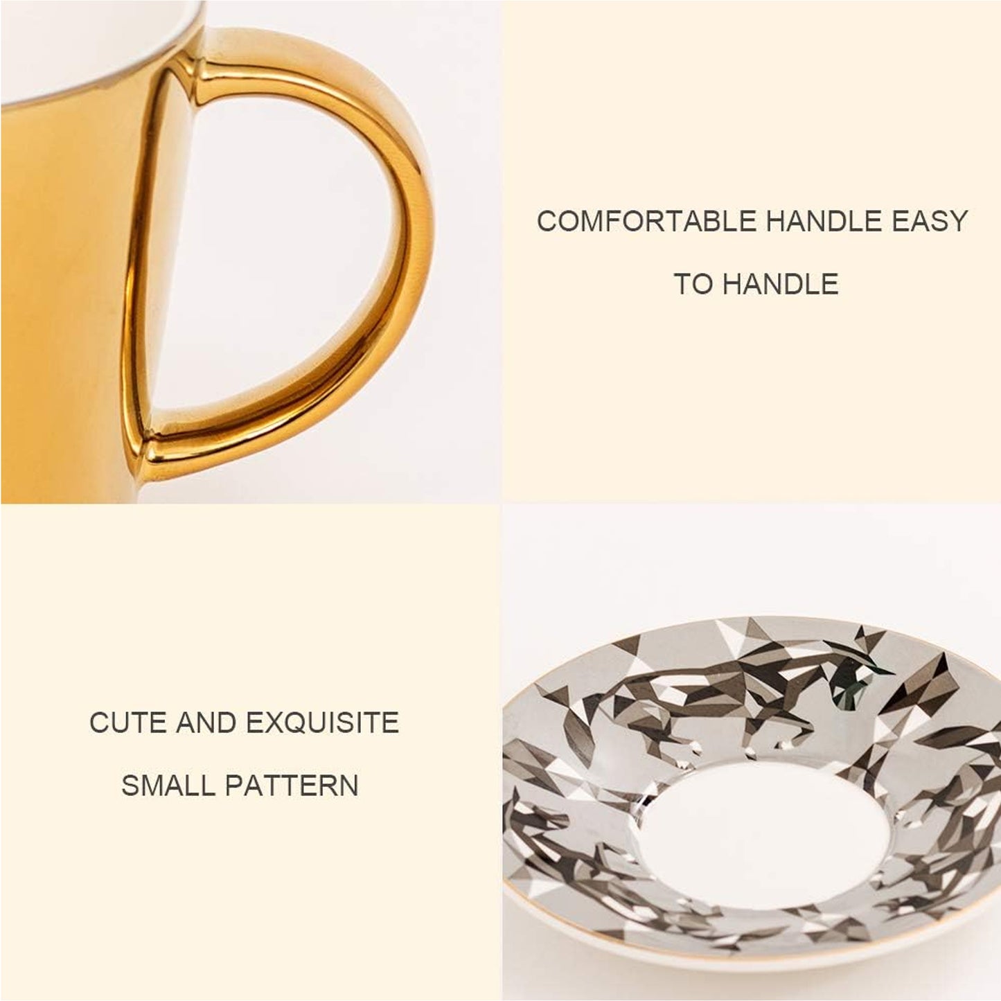 Horse Design Reflective Cup & Saucer Set Gold