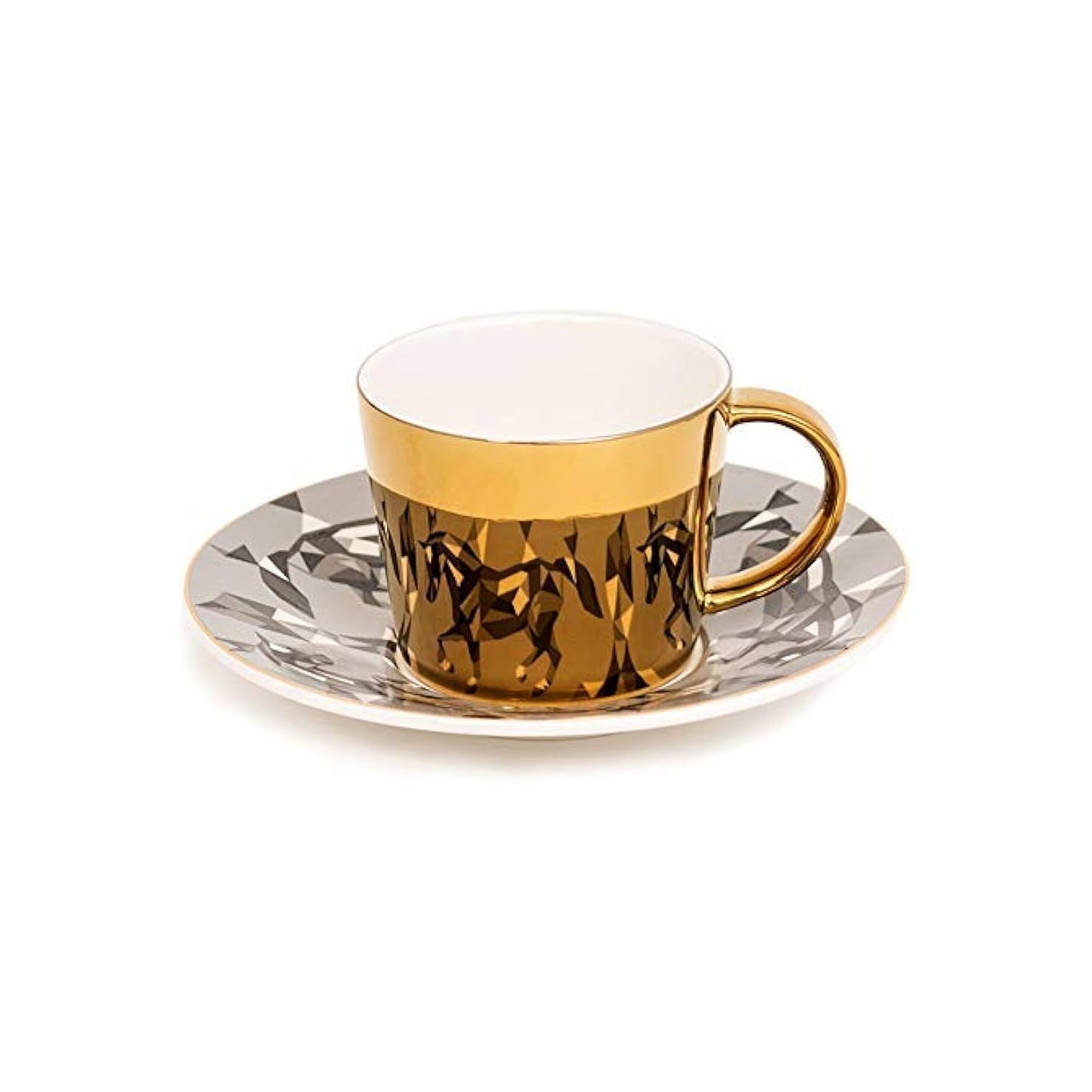 Horse Design Reflective Cup & Saucer Set Gold