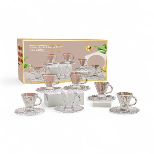 Kitchen Life 12 Piece Cup & Saucer Set Clear