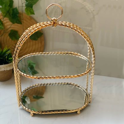 Milano 2 Layer Mirror Cupcake Tray Gold