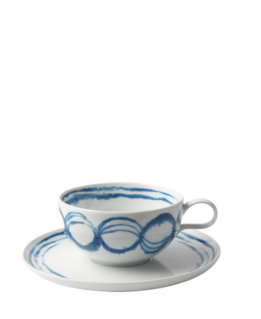 Jenna Clifford Jinshi Cappuccino Cup & Saucer 300ml - White & Blue