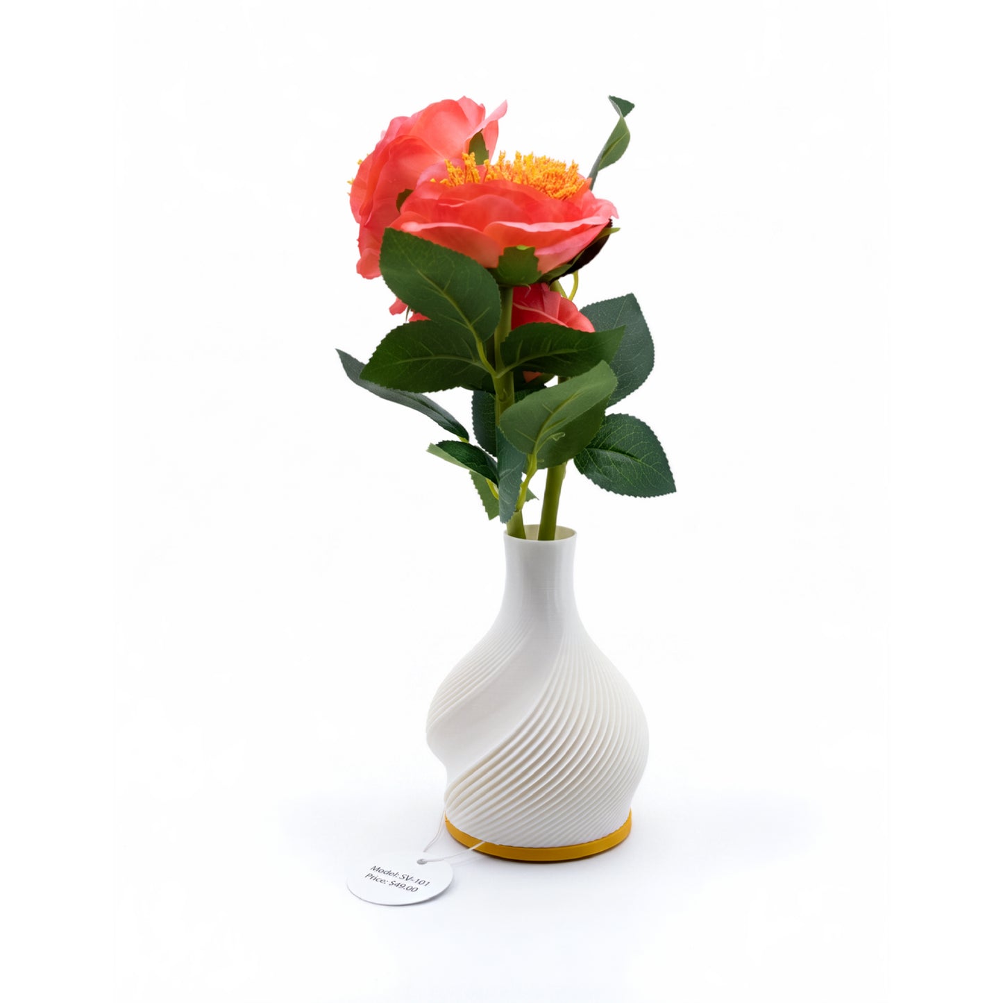 Vase with Orange Flowers & LED Lights White