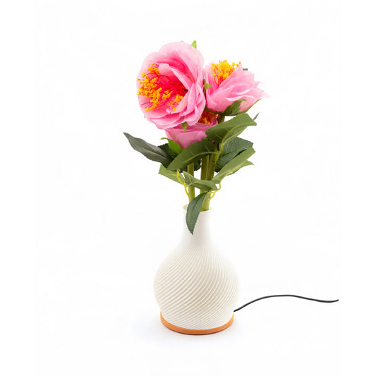 Vase with Pink Flowers & LED Lights White
