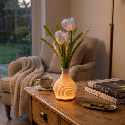 Vase with Blue Flowers & LED Lights White