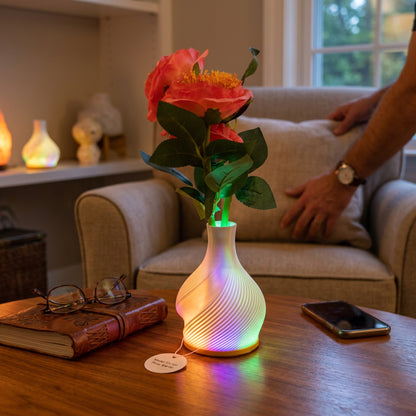 Vase with Orange Flowers & LED Lights White