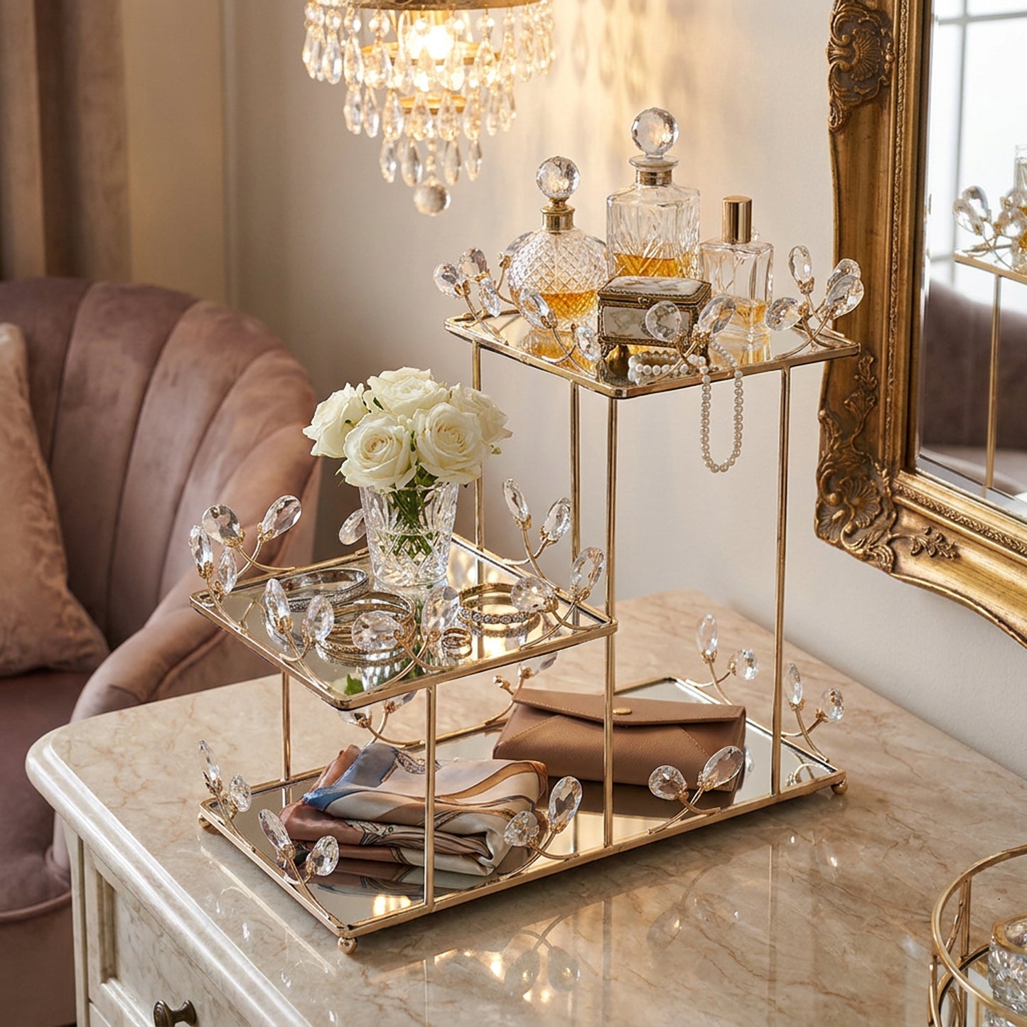 3 Tier Mirror Stand Gold