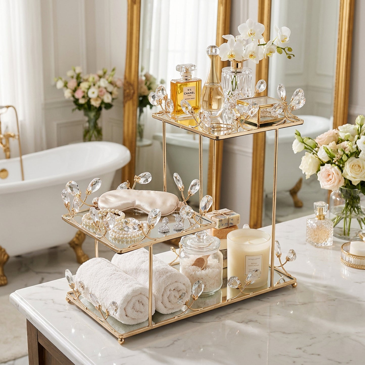 3 Tier Mirror Stand Gold