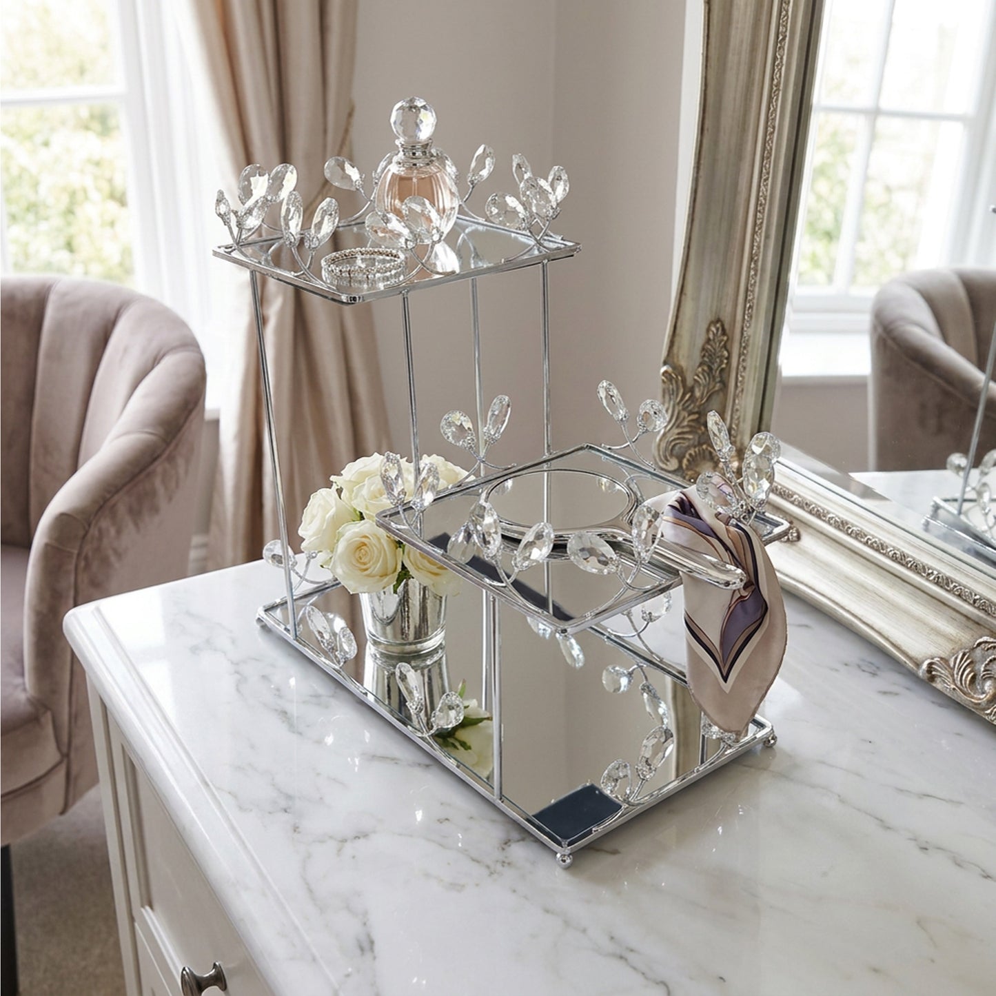 3 Tier Mirror Dessert Stand Silver