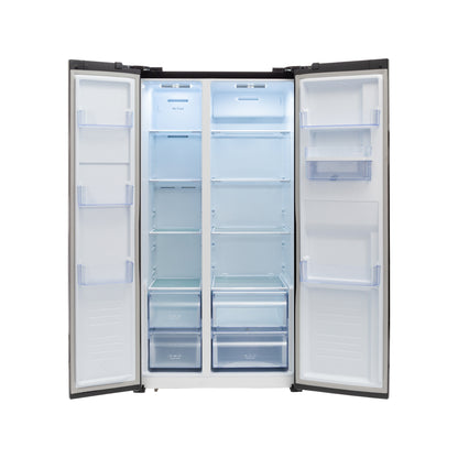 Defy 496Lt Black Glass Side by Side Fridge Black