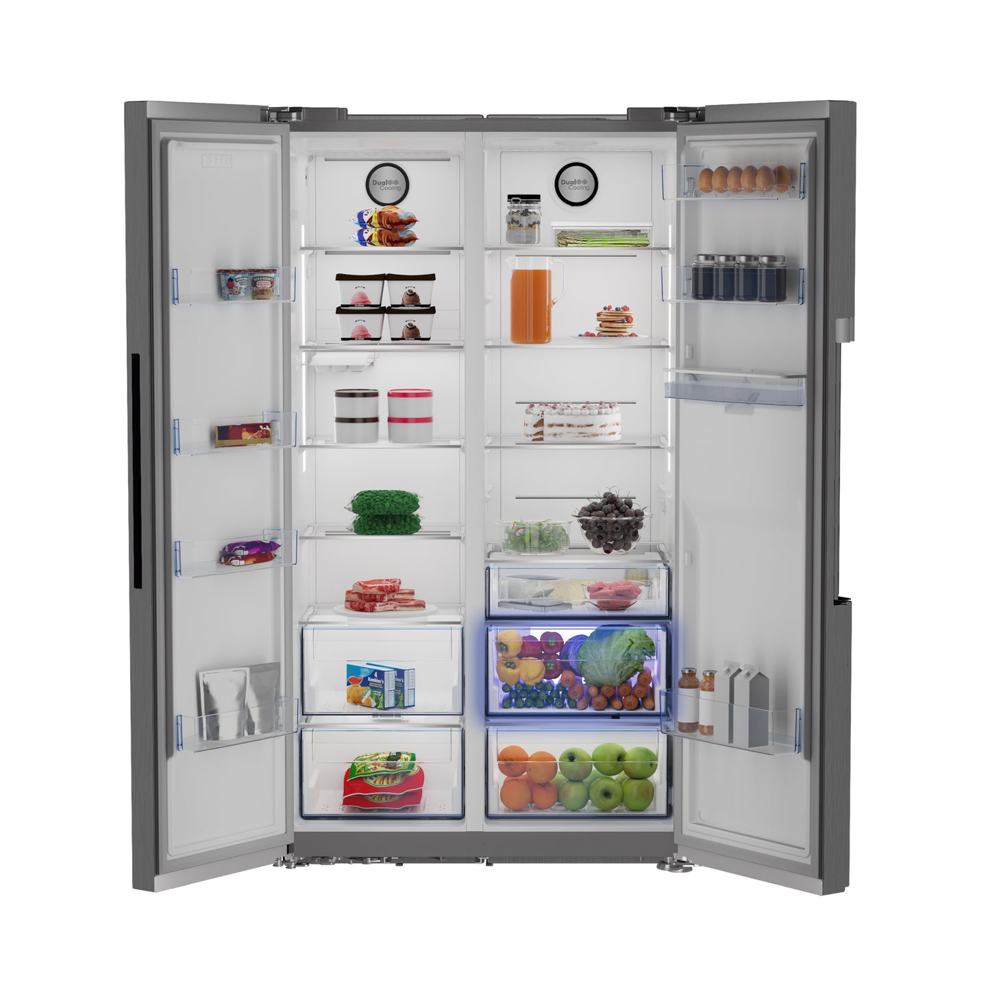 Defy 614lt Naturelight Side by Side Fridge Freezer Metallic