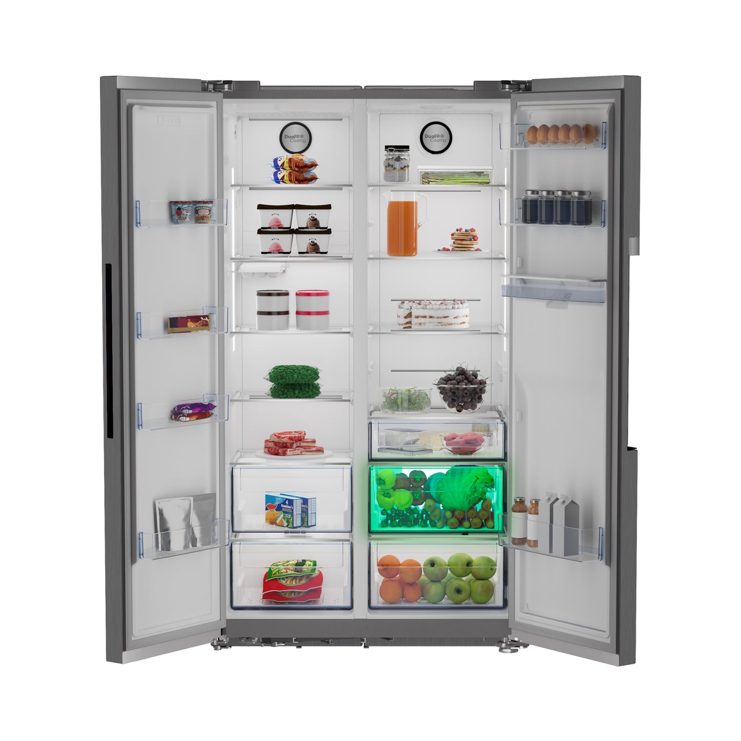 Defy 614lt Naturelight Side by Side Fridge Freezer Metallic