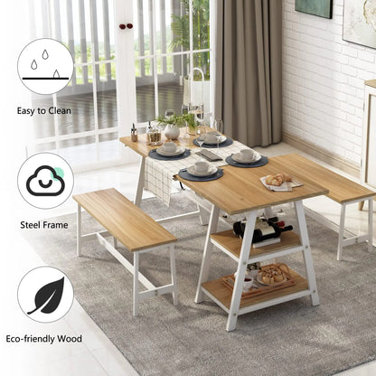 Exotic Designs Dining Set with Bench Brown & White