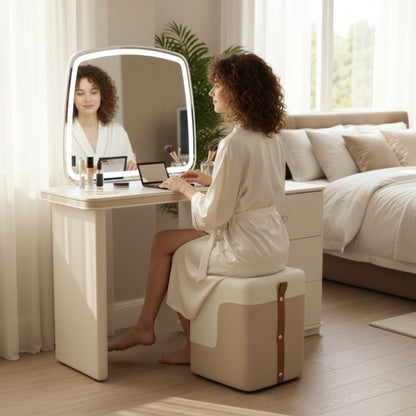 Dresser Table Cream LED Mirror With Stool  8522