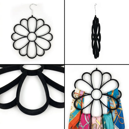 Velvet Covered Flower Design Scarf & Accessory Hanger Black