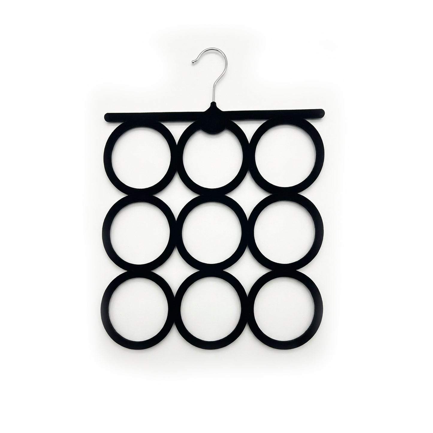 Velvet Covered 9-Ring Scarf & Accessory Hanger Black