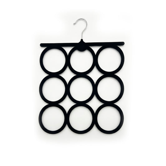 Velvet Covered 9-Ring Scarf & Accessory Hanger Black