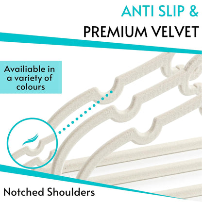 25 Piece Kids Velvet Hanger with Chrome Hooks Set Cream