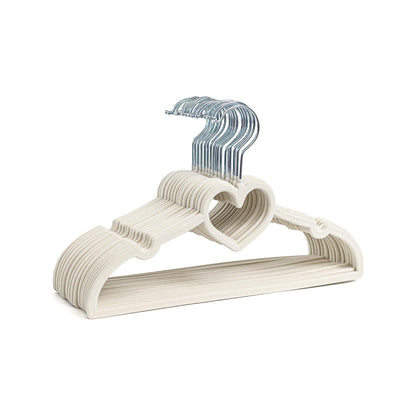 25 Piece Kids Velvet Hanger with Chrome Hooks Set Cream