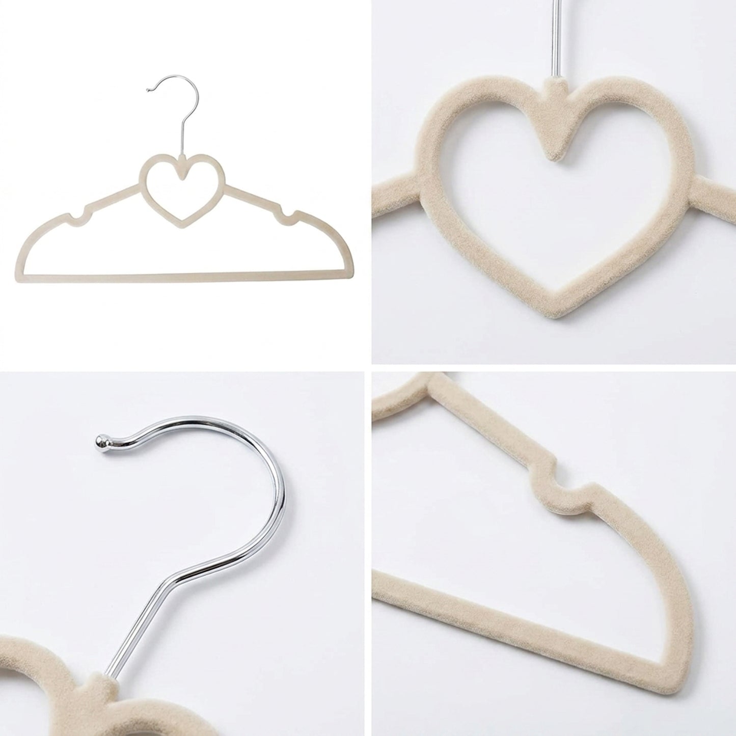25 Piece Kids Velvet Hanger with Chrome Hooks Set Cream