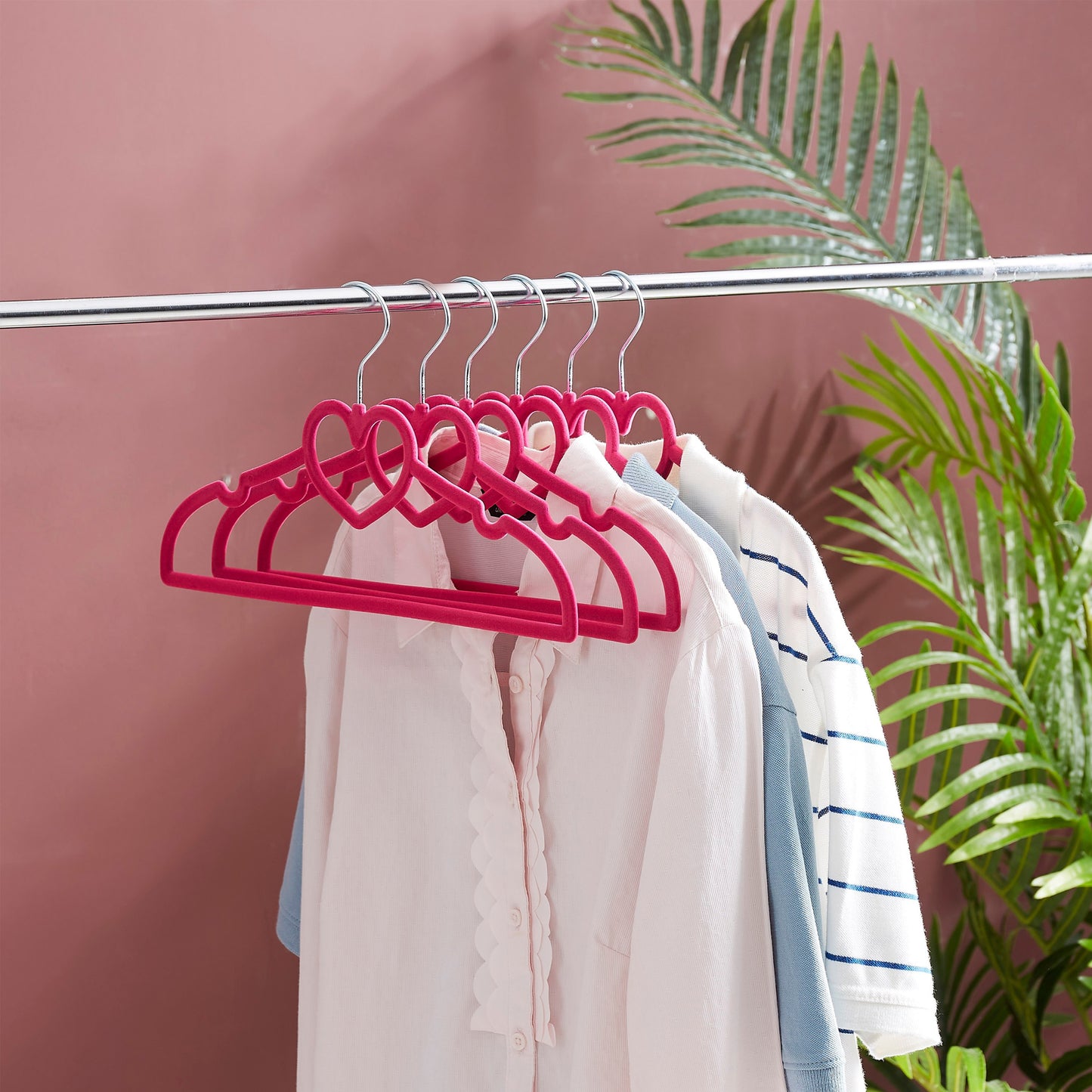 25 Piece Kids Velvet Hanger with Chrome Hooks Set Dark Pink