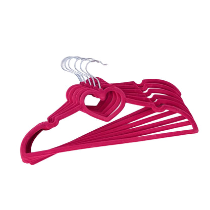 10 Piece Kids Velvet Hanger with Chrome Hooks Set Dark Pink
