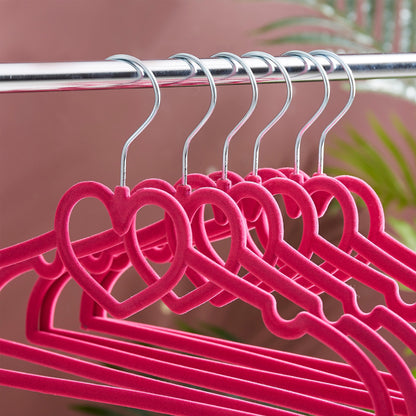 25 Piece Kids Velvet Hanger with Chrome Hooks Set Dark Pink