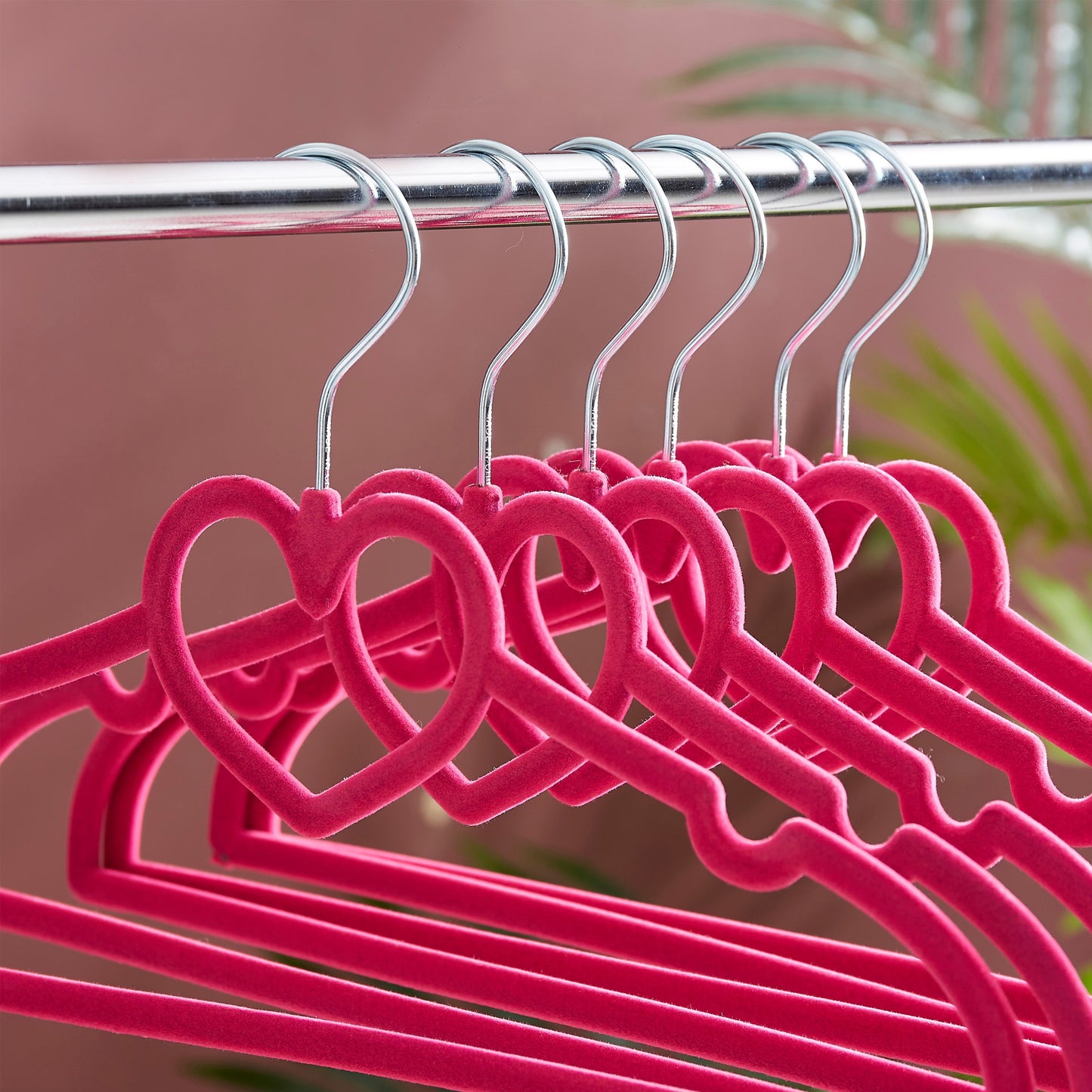 10 Piece Kids Velvet Hanger with Chrome Hooks Set Dark Pink