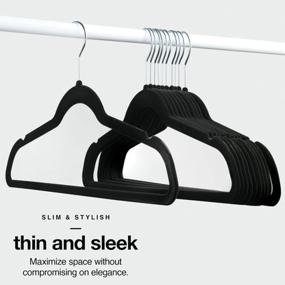 25 Piece Velvet Hanger with Chrome Hooks Set Black