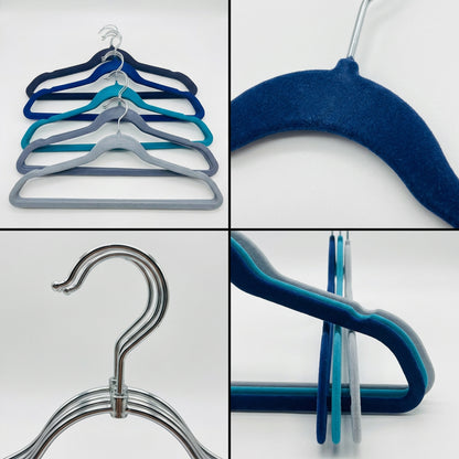 10 Piece Velvet Hanger with Chrome Hooks Set Multicoloured