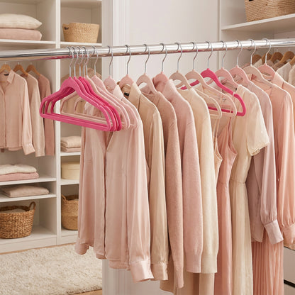 25 Piece Velvet Hanger with Chrome Hooks Set Pink