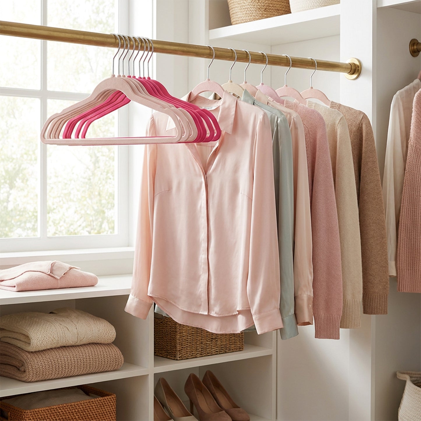 25 Piece Velvet Hanger with Chrome Hooks Set Pink