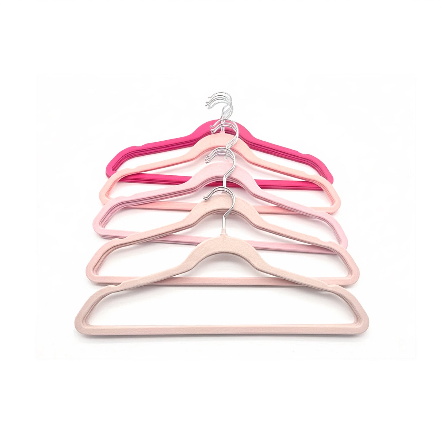 10 Piece Velvet Hanger with Chrome Hooks Set Pink