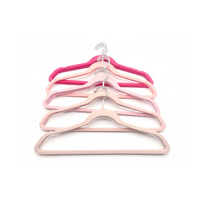 10 Piece Velvet Hanger with Chrome Hooks Set Pink