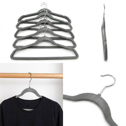 25 Piece Velvet Hanger with Chrome Hooks Set Grey