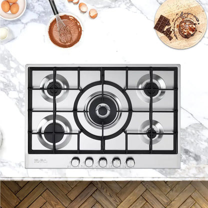 Elba Elio Lite 70cm 5 Burner Gas Hob Silver