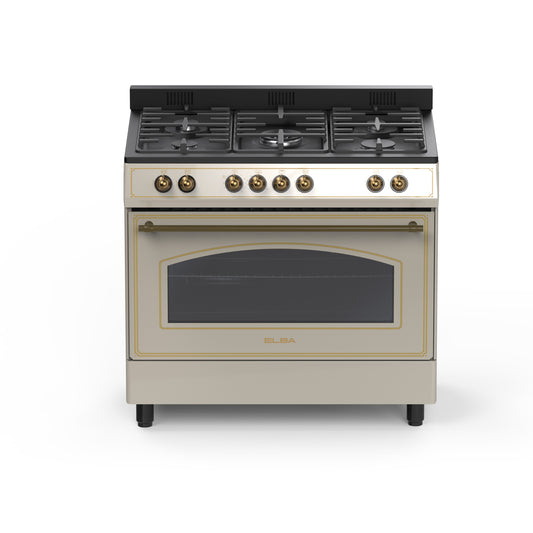 Elba 90cm 5 Gas Burner Stove With Electric Multifunction Oven Cream
