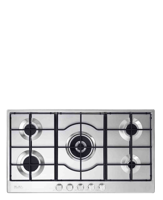 Elba 90cm Gas Hob With Centre Wok Burner - Silver