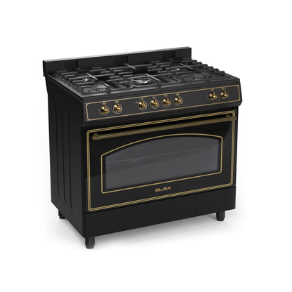 Elba 90cm 4 Gas Burner With 2 Electric Solid Plates & Electric Oven - Black