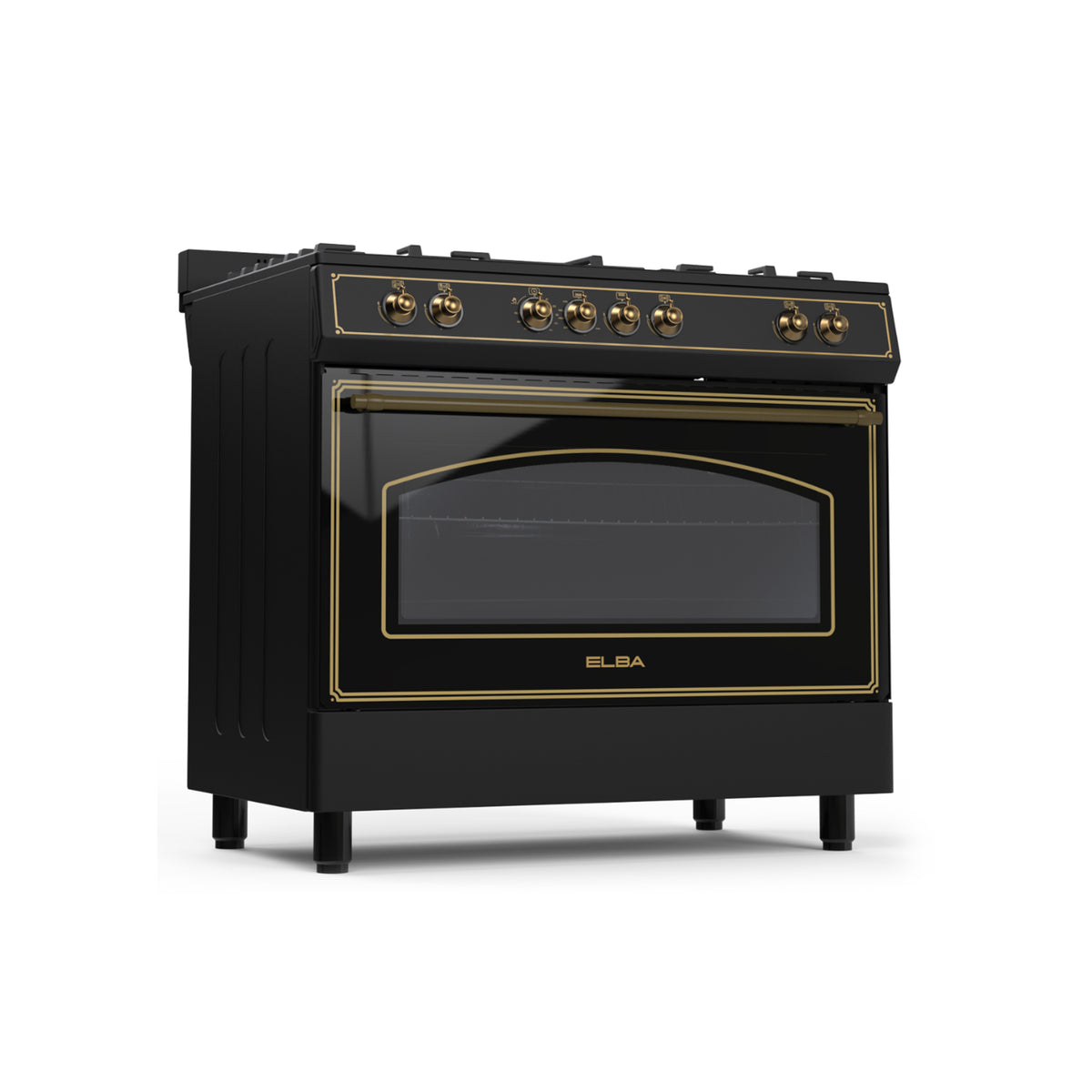 Elba 90cm 4 Gas Burner With 2 Electric Solid Plates & Electric Oven - Black