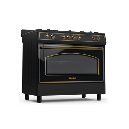 Elba 90cm 4 Gas Burner With 2 Electric Solid Plates & Electric Oven - Black