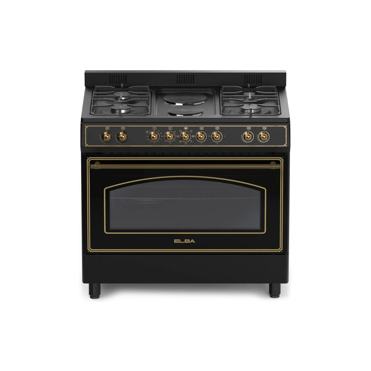 Elba 90cm 4 Gas Burner With 2 Electric Solid Plates & Electric Oven - Black